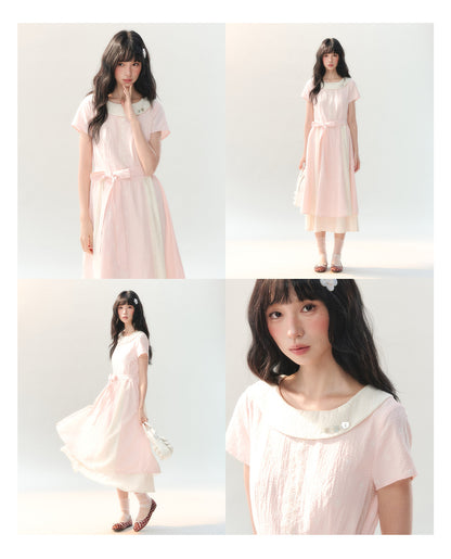 [CAN] "Sakura Mist Blossom" Pink Floral Doll Collar Dress