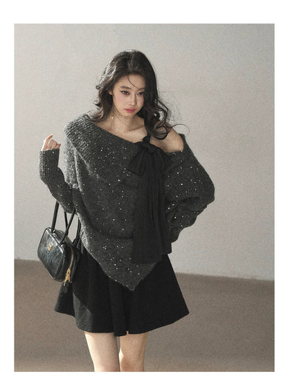 AOMALM - "Winter Traces" Black Pleated A-Line Mini Skirt