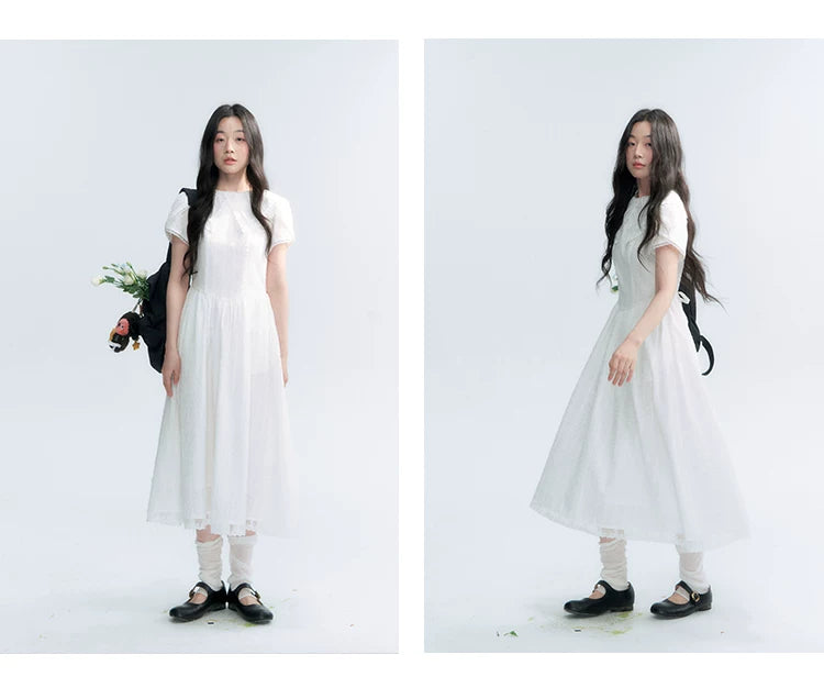 "Moonlight Sonata" White Petal Sleeve Midi Dress