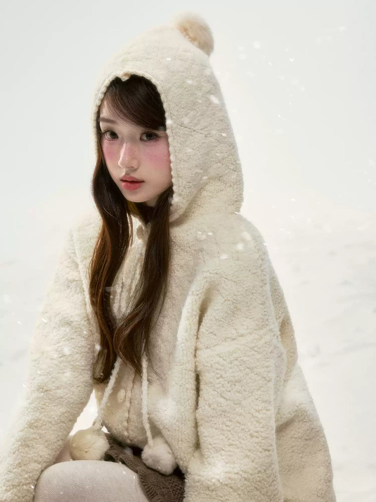 BIBIBENCY - Cream Beige Faux-Shearling Short Jacket