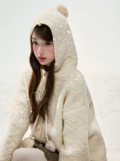 BIBIBENCY - Cream Beige Faux-Shearling Short Jacket