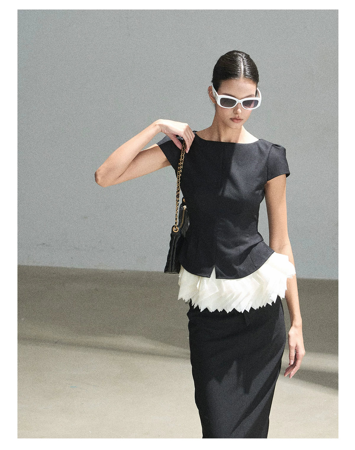 "Her Black & White Poem" Elegant Contrast Two-Piece Set