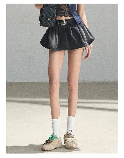 "Shimmer Across the Sea" Denim Bubble Skort (Rock Black/ Vintage Blue)