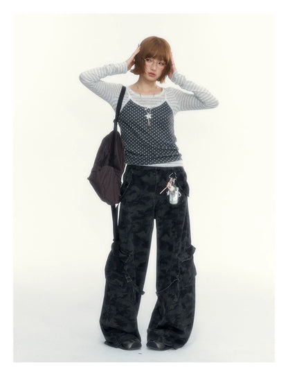 Camouflage Washed Wide-Leg Utility Pants