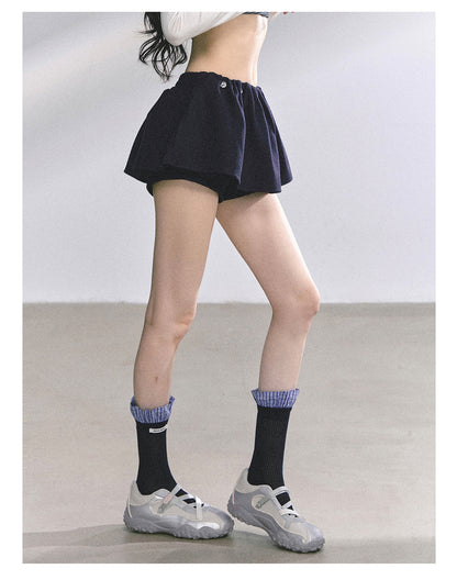 少也眼 "Wild Model-Leg Aura" Woolen Flared Mini Skirt - Navy 1483645