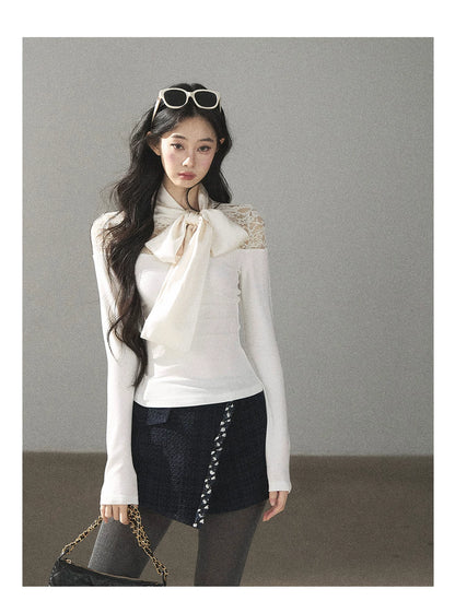 AOMALM - Navy Tweed Jacket & Skort Set with Dutch Cheese Top