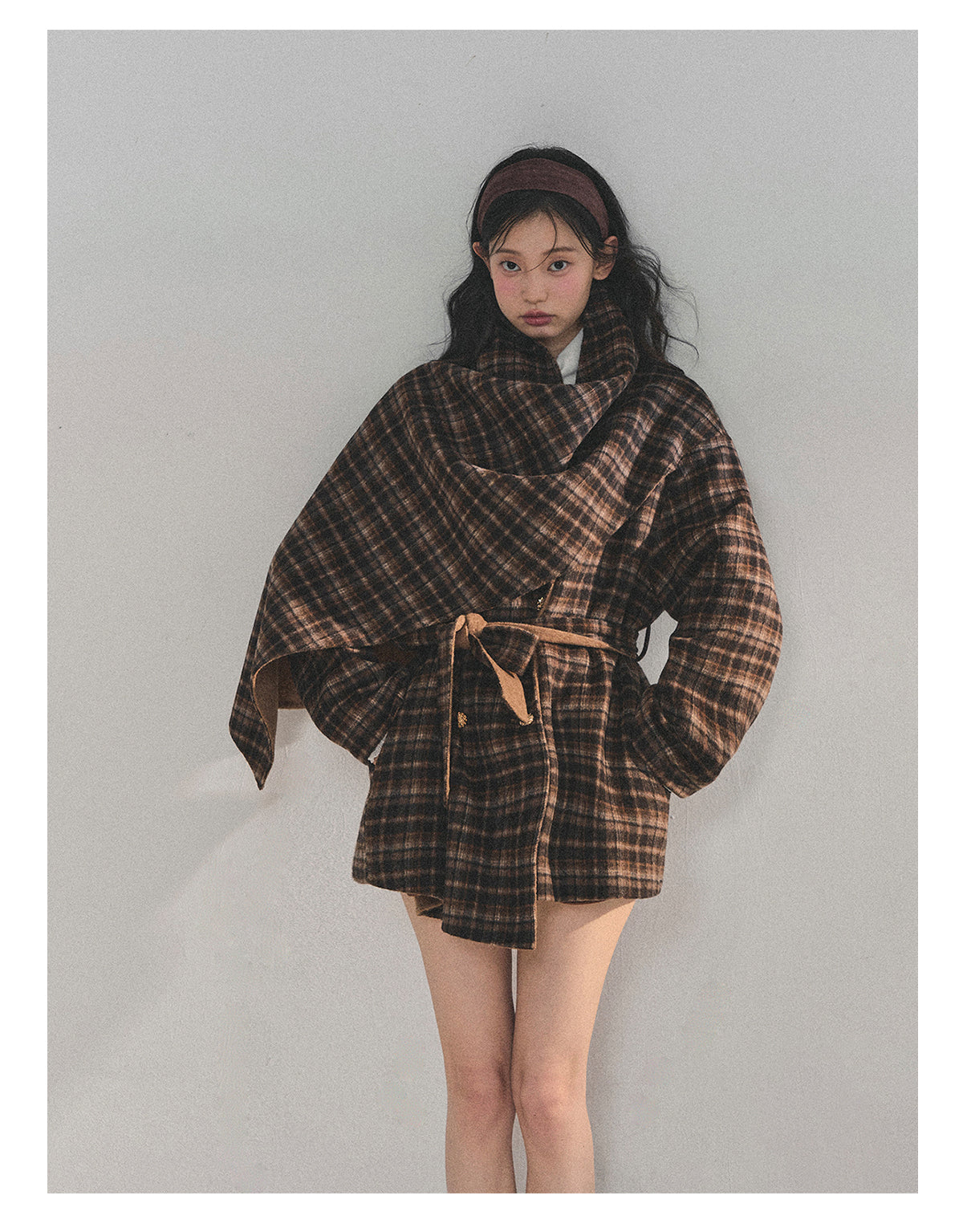 少也眼 “Winter Balcé Whisper” Wool Blend Overcoat - Plaid Coffee 7886436