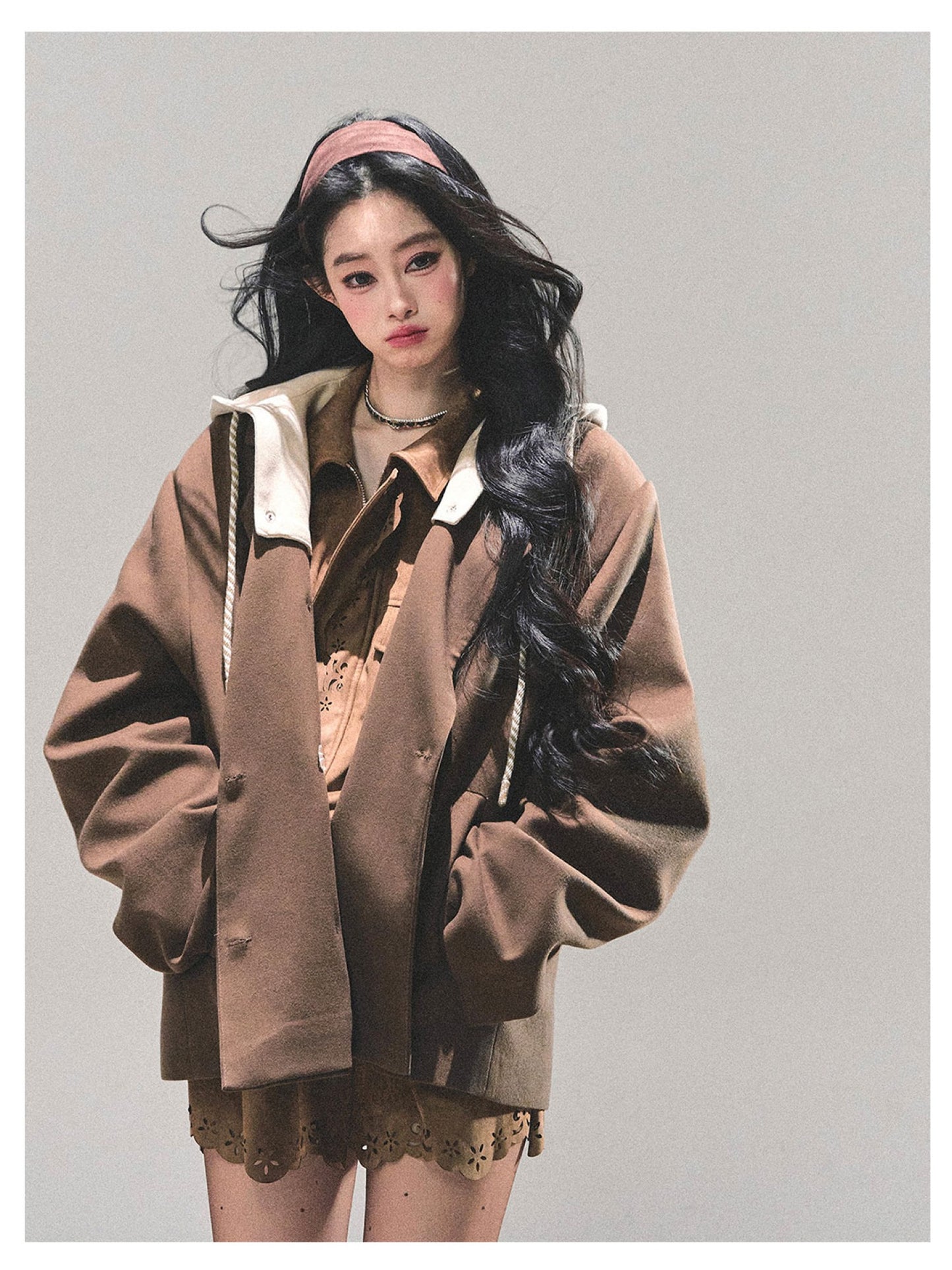 少也眼 "Minimal Silhouette" Hooded Blazer - Coffee Brown