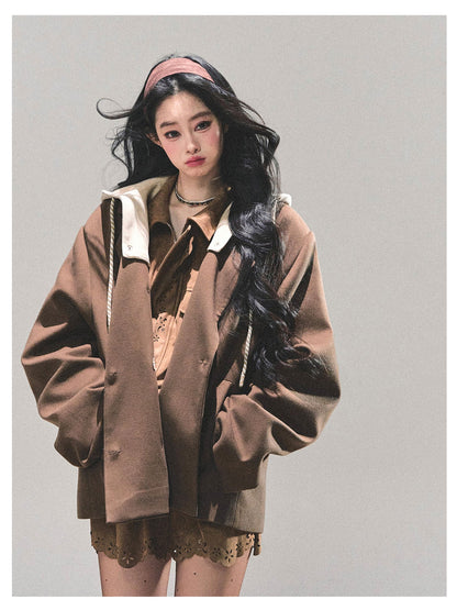 少也眼 "Minimal Silhouette" Hooded Blazer - Coffee Brown