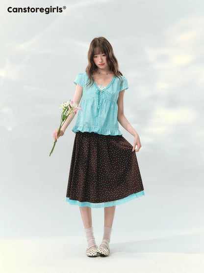 “Sea Salt Letters” Plaid Lace Layered Skirt Set  LL2026168