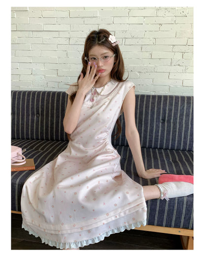 “Rose Milk Reverie” Pink Doll Collar A-Line Dress