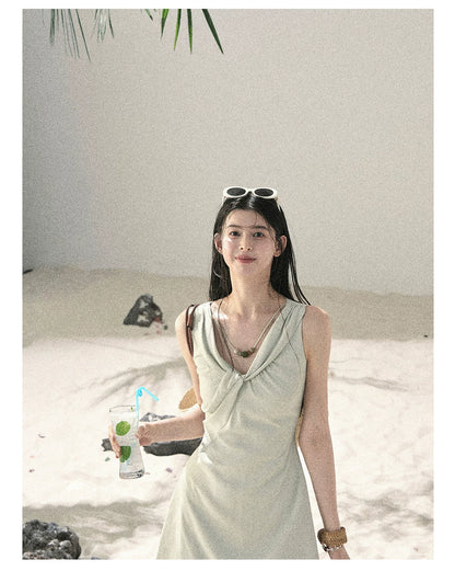 "Botanical Whisper" Sage Mist V-Neck Dress