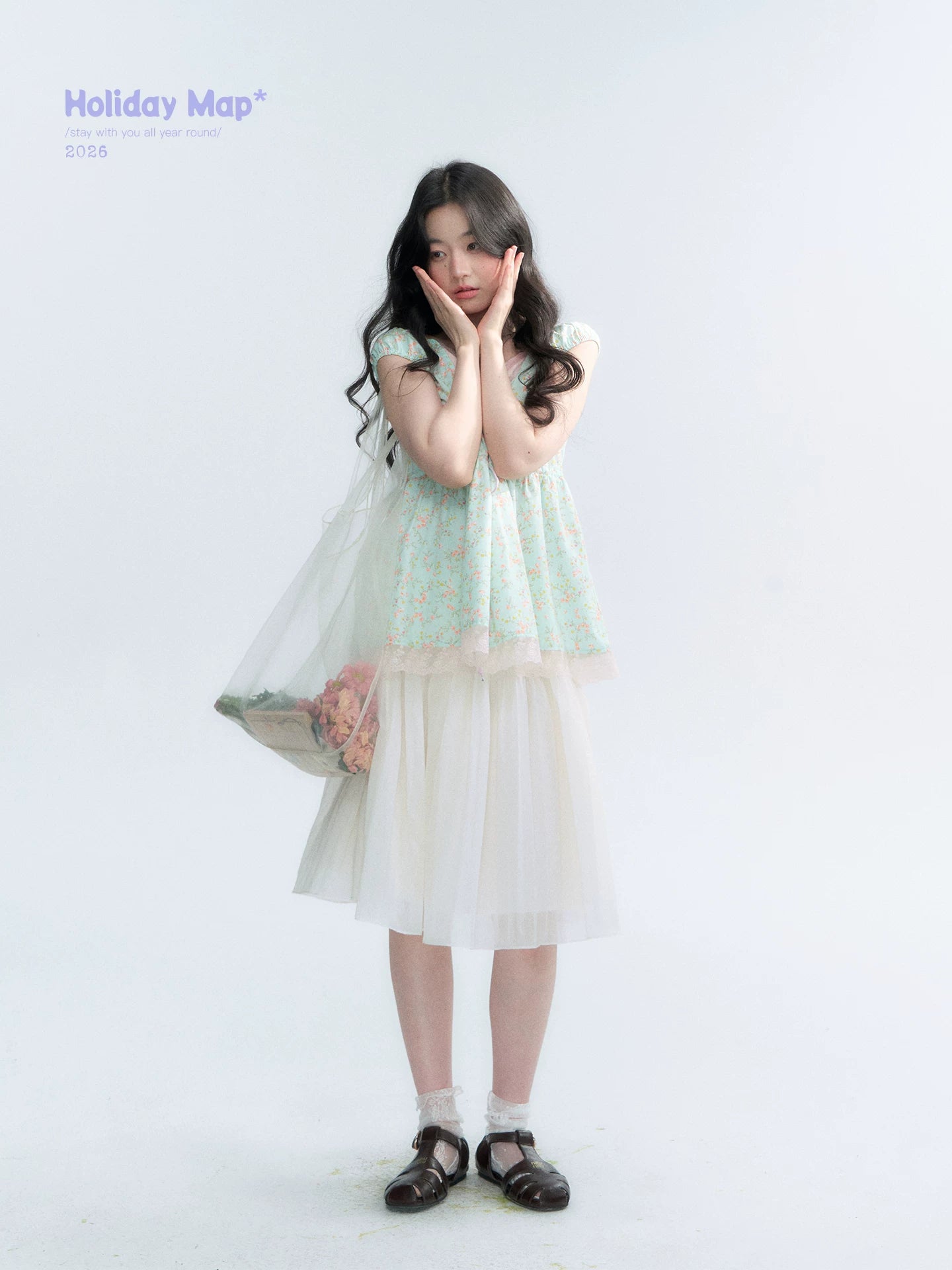 "Light Steps" Oat Apricot Pleated Lace Midi Skirt