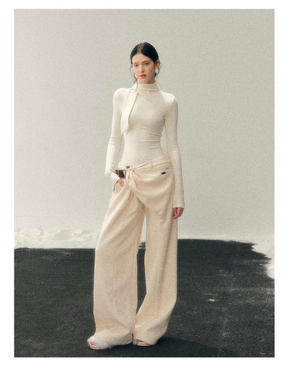 181225 “Pure Tone Essential” Semi-High Neck Soft Knit Base Top - Milky Apricot White