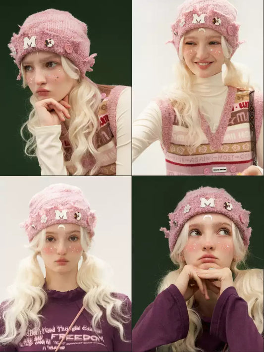 MAMC - Pink Logo Knit Beanie Hat WE212