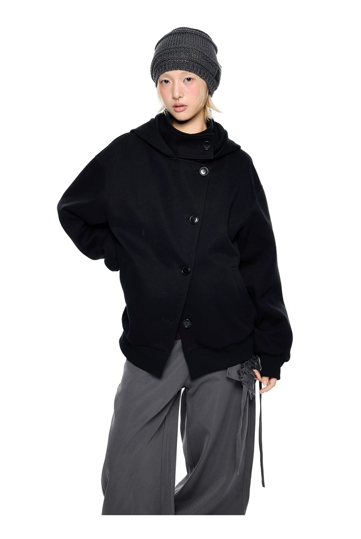 EZEK | Preppy Hooded Wool Blend Jacket with Button Front