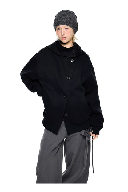 EZEK | Preppy Hooded Wool Blend Jacket with Button Front
