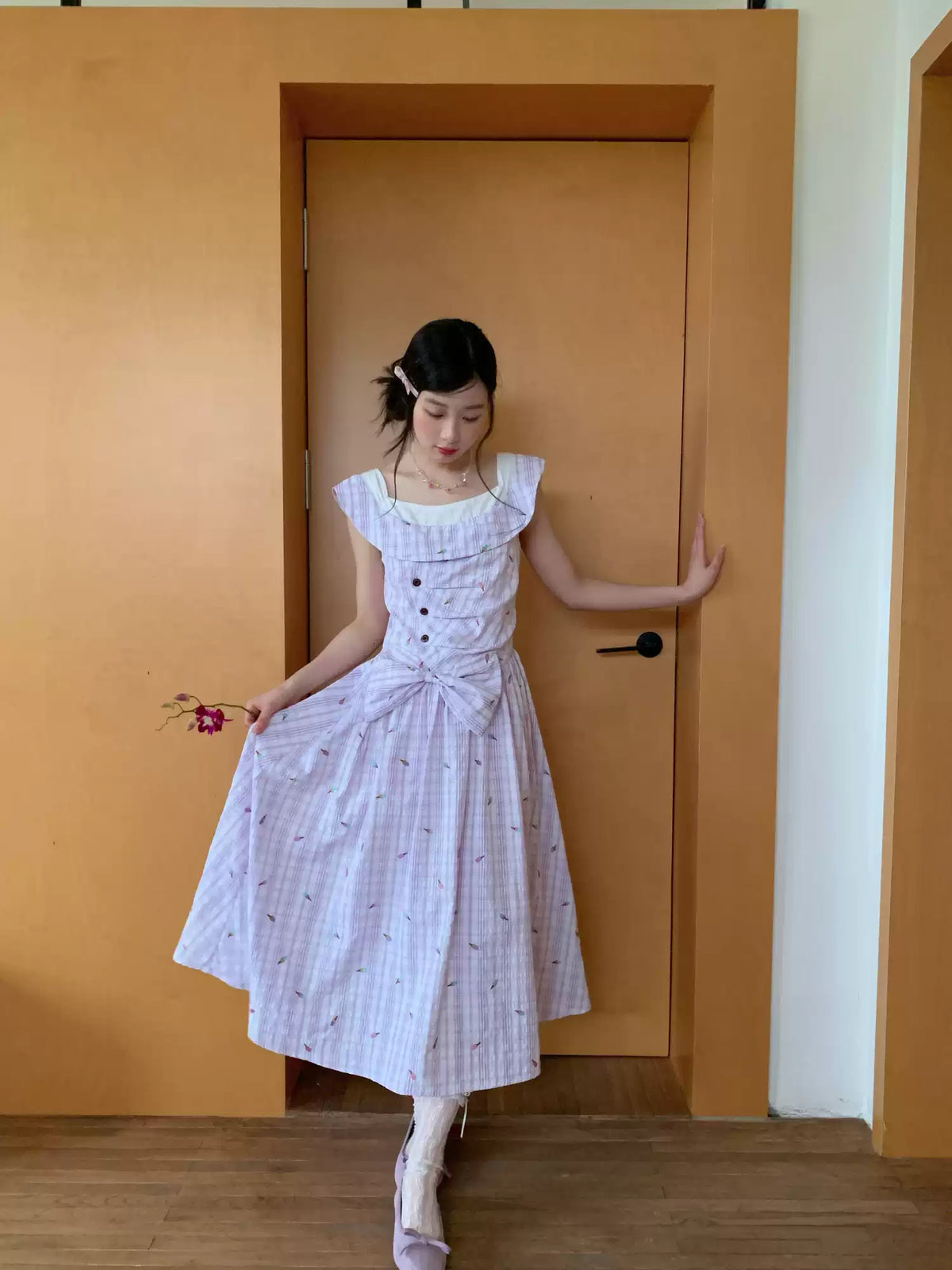 [RF] “Lavender Garden Reverie” Light Purple Bow-Waist Maxi Dress