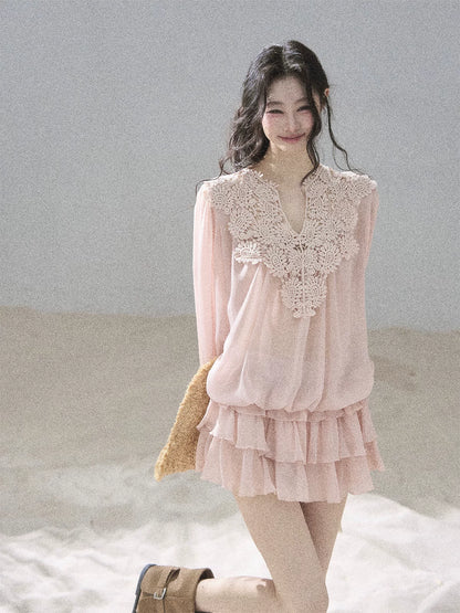 "Flowers on the Breeze" Blush Pink Top & Mini Skirt Two-Piece Set
