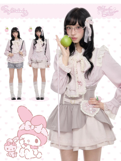 “Melody Mark!” Pink Shirt + Tiered Skirt + Bloomers Set