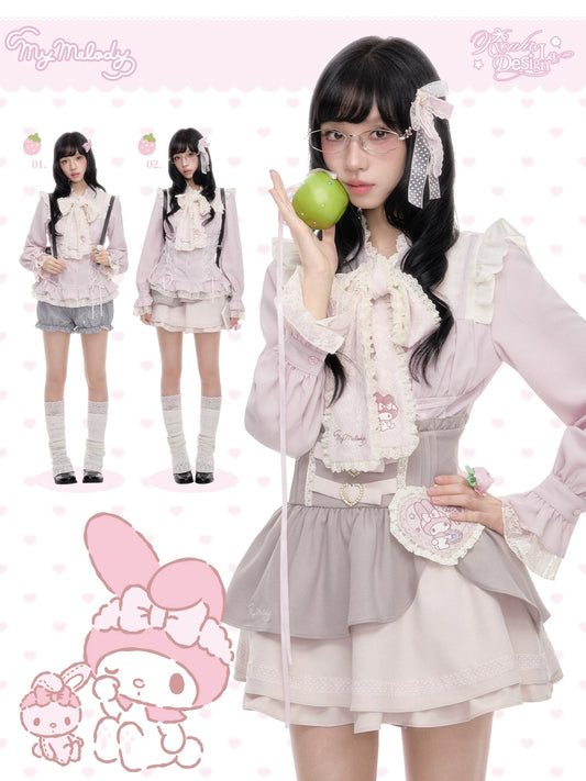 “Melody Mark!” Pink Shirt + Tiered Skirt + Bloomers Set