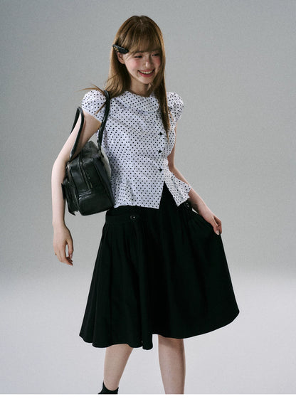 LOST FOREST - Pleated Cotton Utility Skirt (Red / Black)