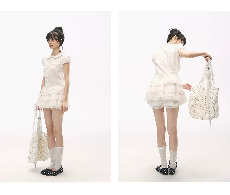 "Lace Soufflé" White Tiered Ruffle Bubble Skort