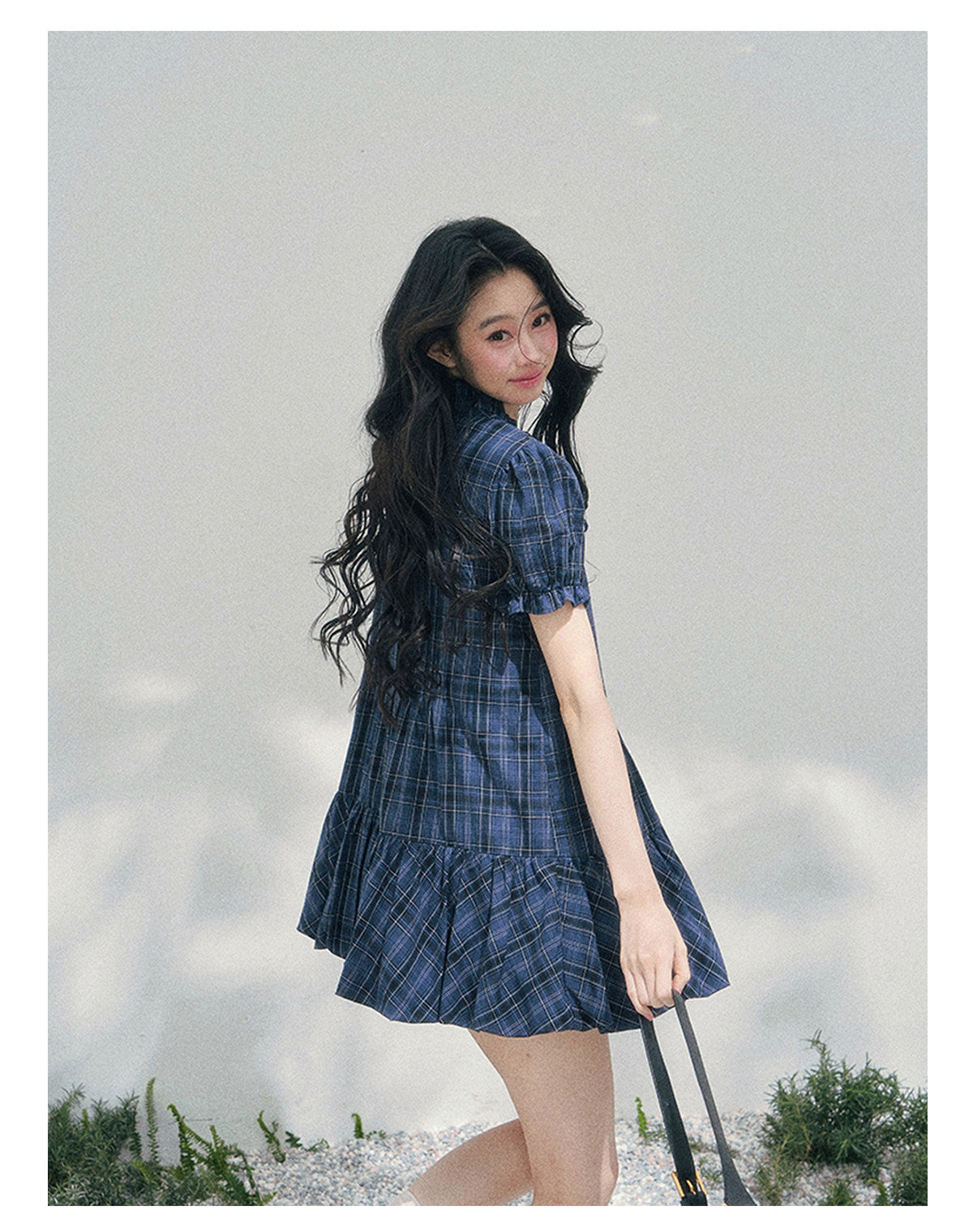 “Soft Pleats in Motion” Academy Blue Bubble Mini Dress