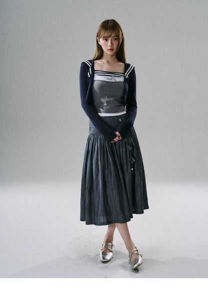 LOST FOREST - Navy Hooded Knit Cardigan