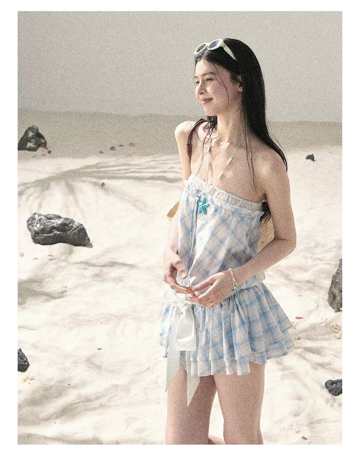"Breeze Upon the Waves" Ice Crystal Blue Off-Shoulder Diamond Quilted Mini Dress