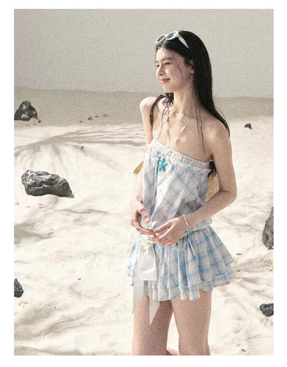 "Breeze Upon the Waves" Ice Crystal Blue Off-Shoulder Diamond Quilted Mini Dress