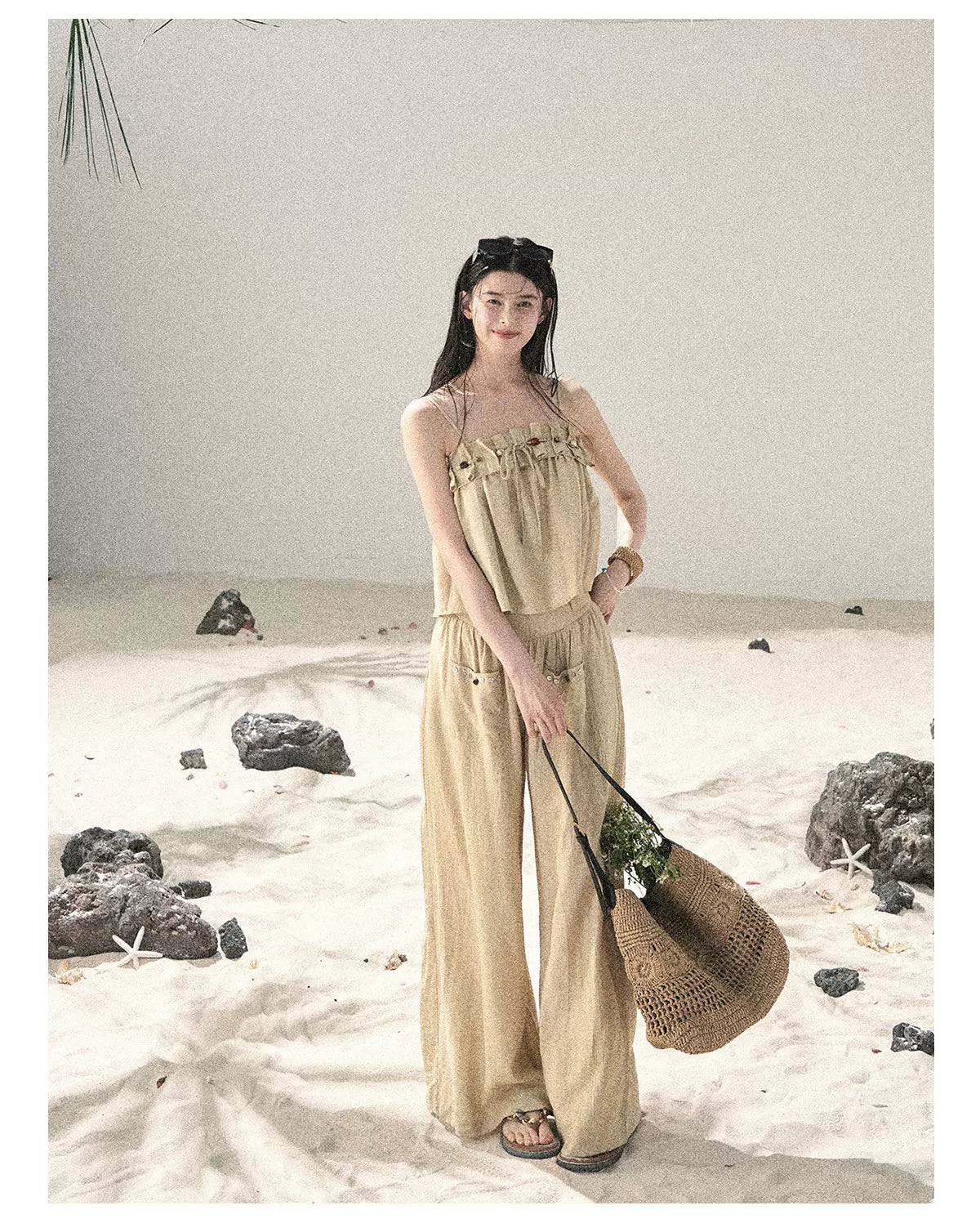 "Traces of the Wind" Sand Beige Cami & Wide-Leg Pants Set