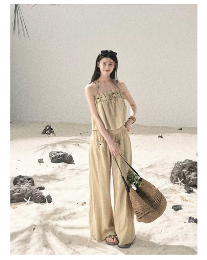 "Traces of the Wind" Sand Beige Cami & Wide-Leg Pants Set