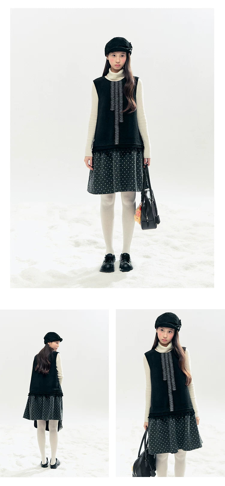 "Berlin Winter Chronicle" Black Polka Dot Capelet & Pinafore Dress Set