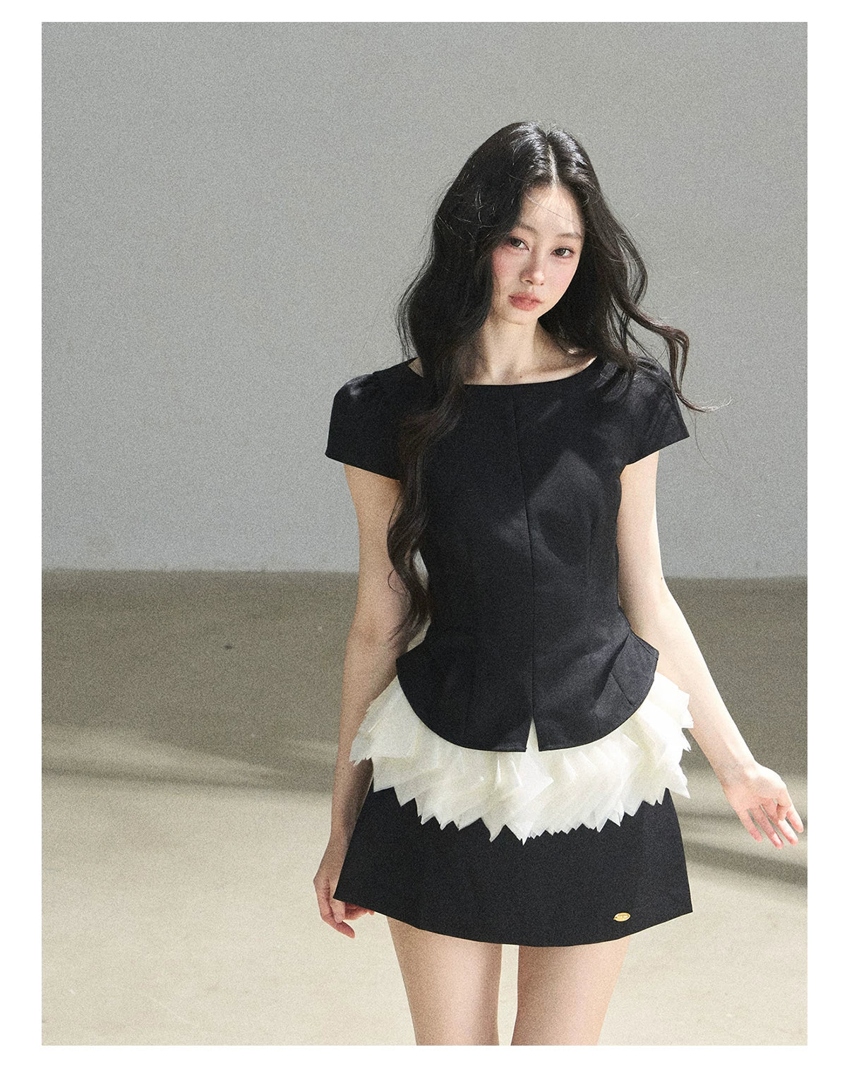 "Her Black & White Poem" Elegant Contrast Two-Piece Set