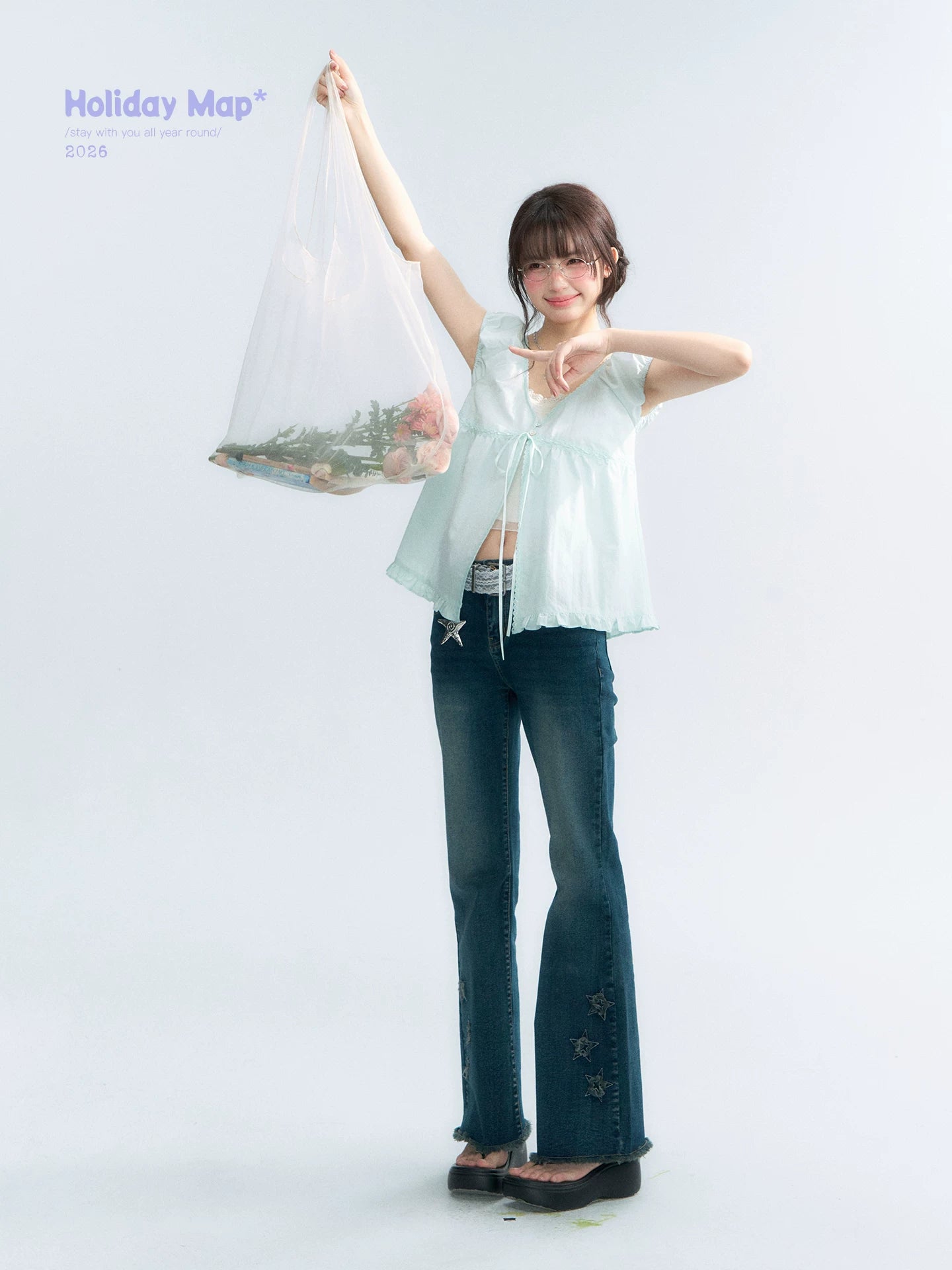 "Mint Morning Glow" Mint Green Lace Tie-Front Cardigan Blouse