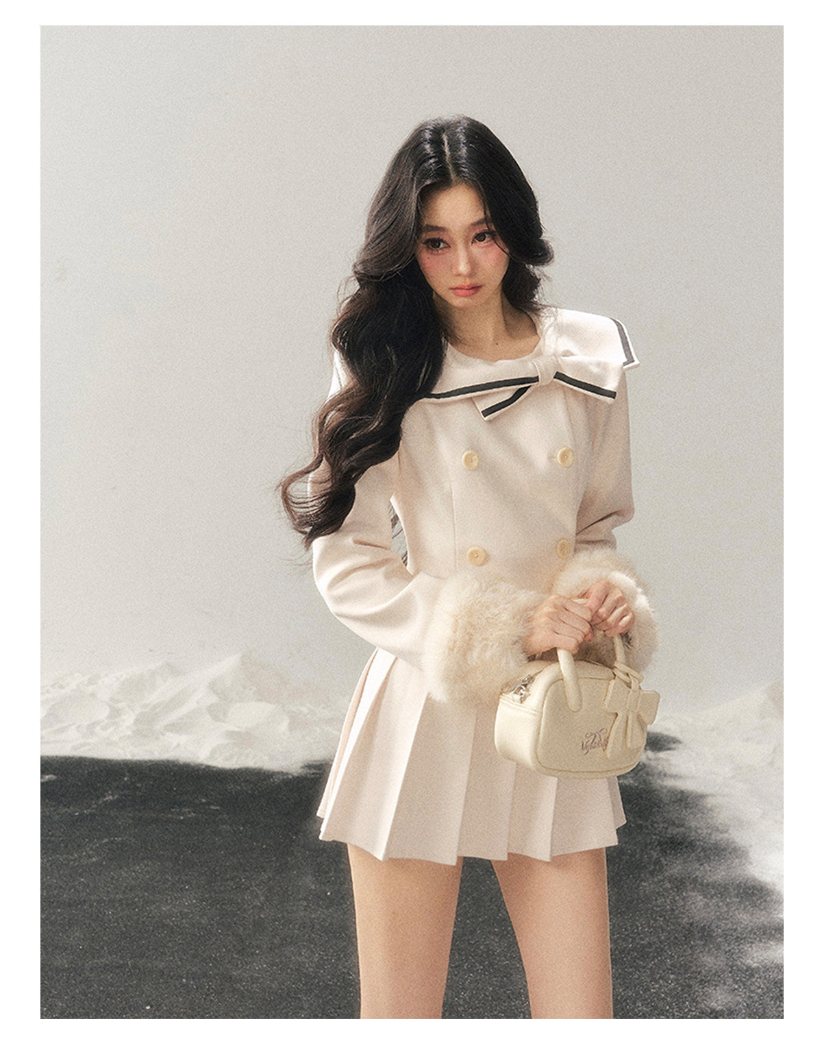 少也眼 "Silent Confession" Apricot Preppy Pleated Mini Dress