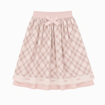 [RF] Vintage-Inspired Gingham Check Two-Piece Set with V-Neck Top and Pleated Skirt