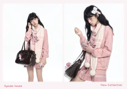 “Melody Blush” Pink Knit Cardigan & Sailor Uniform Set
