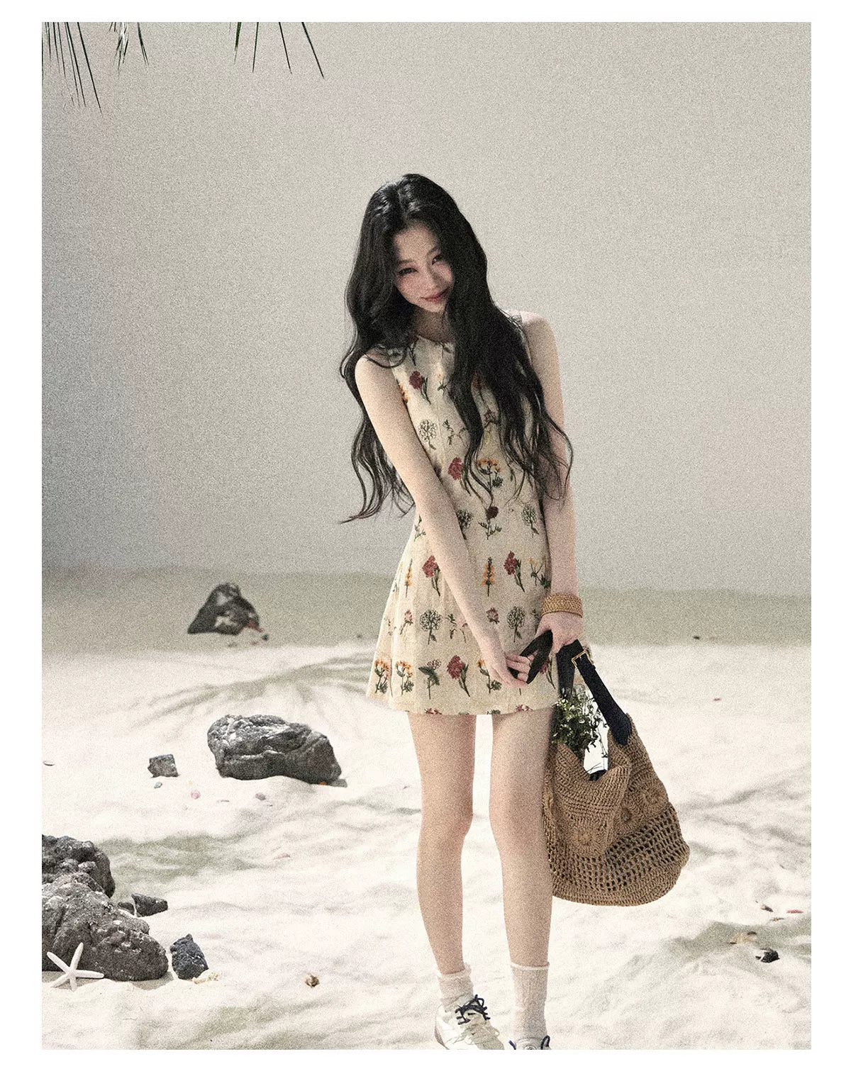 "Wildflower Daydream" Dutch Cream Embroidered Mini Dress - Sleeveless 45684
