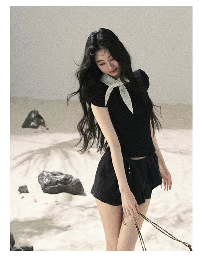 "Layered Petals in Motion" Black Iris Ruffle Skort 5324853
