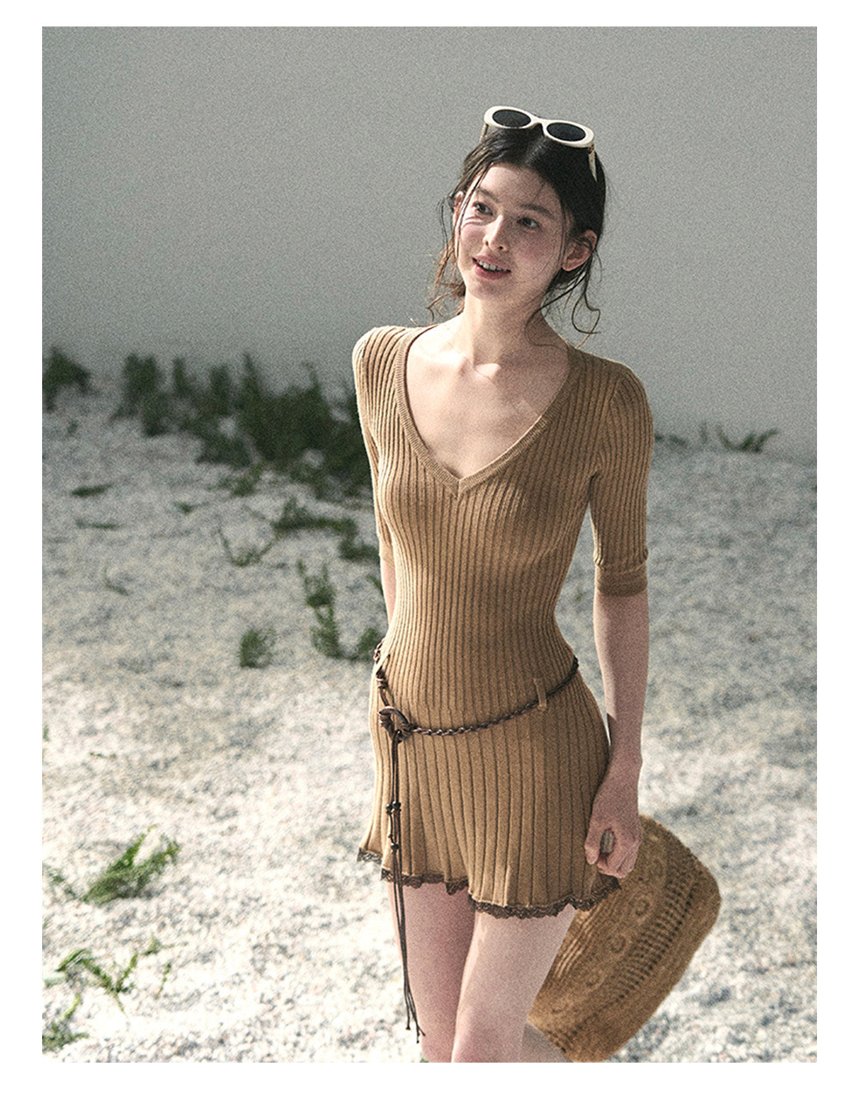 “Amber Memoir” Milk Tea Knit Mini Dress