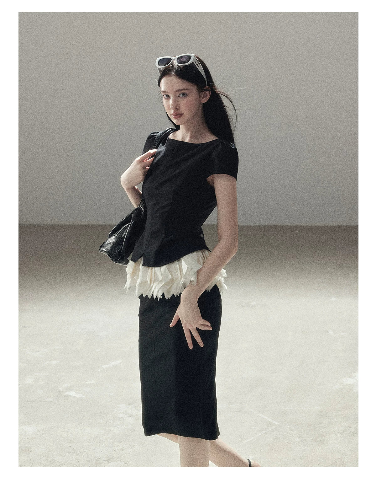 "Her Black & White Poem" Elegant Contrast Two-Piece Set