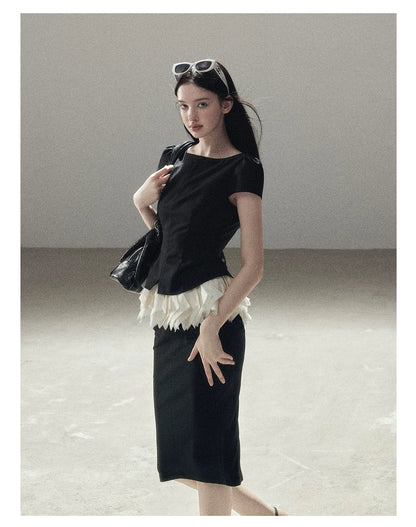 "Her Black & White Poem" Elegant Contrast Two-Piece Set