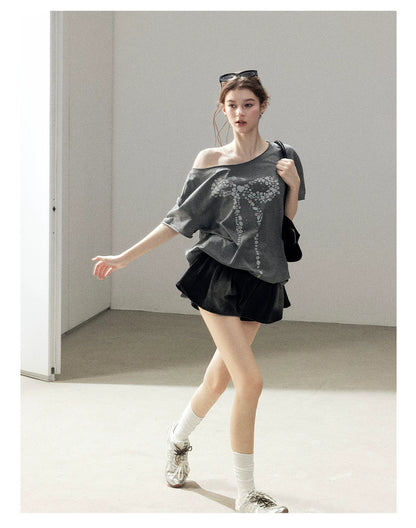 "Shimmer Across the Sea" Denim Bubble Skort (Rock Black/ Vintage Blue)