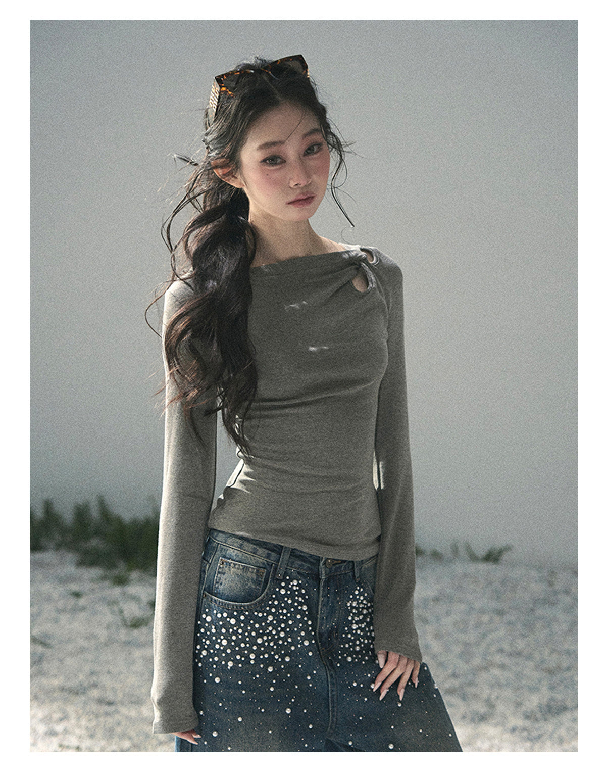“Silent Verse” Ash Gray Asymmetrical Twist Top