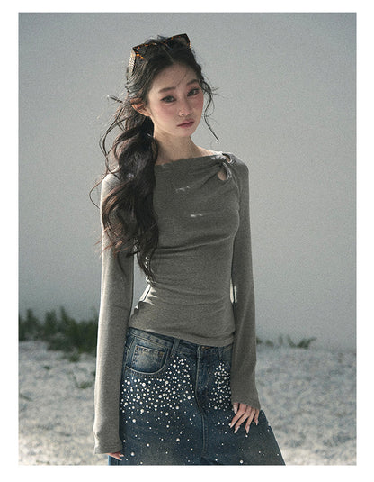 “Silent Verse” Ash Gray Asymmetrical Twist Top