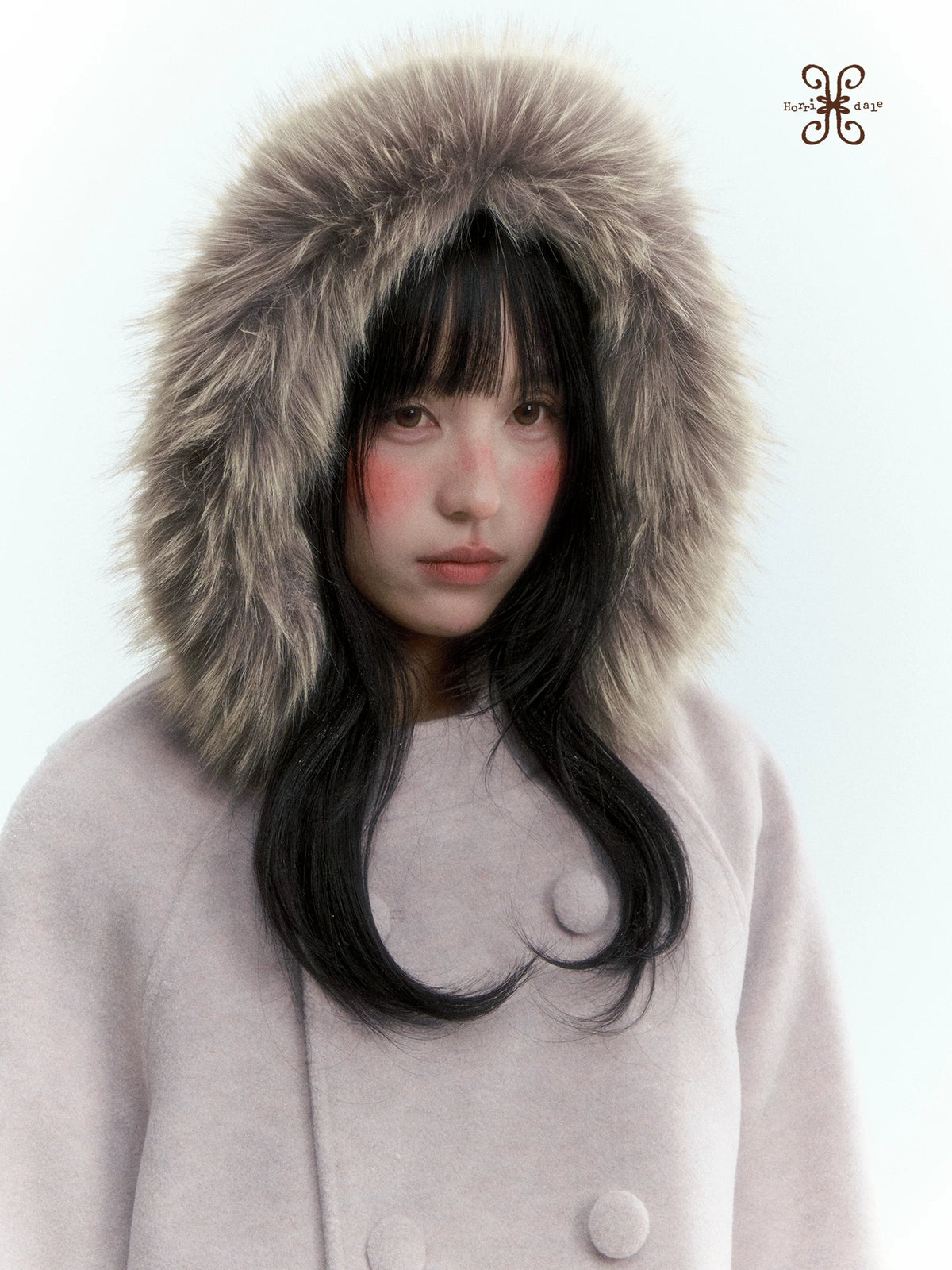 Japanese Hooded Double-Breasted Wool Coat (Deep Charcoal Gray / Taro Purple)