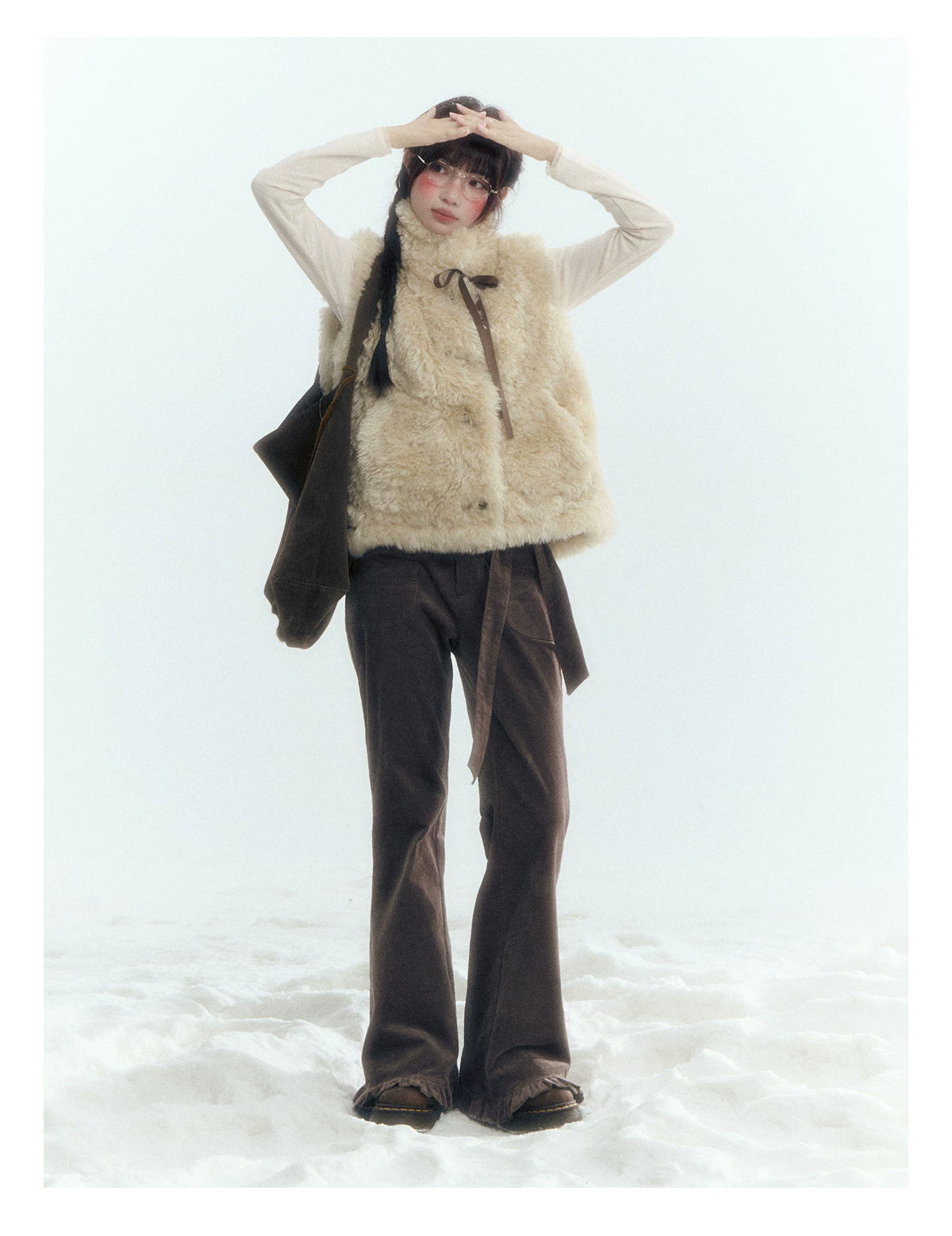 Horridale - Cream Beige Reversible Knit Vest with Detachable Bow