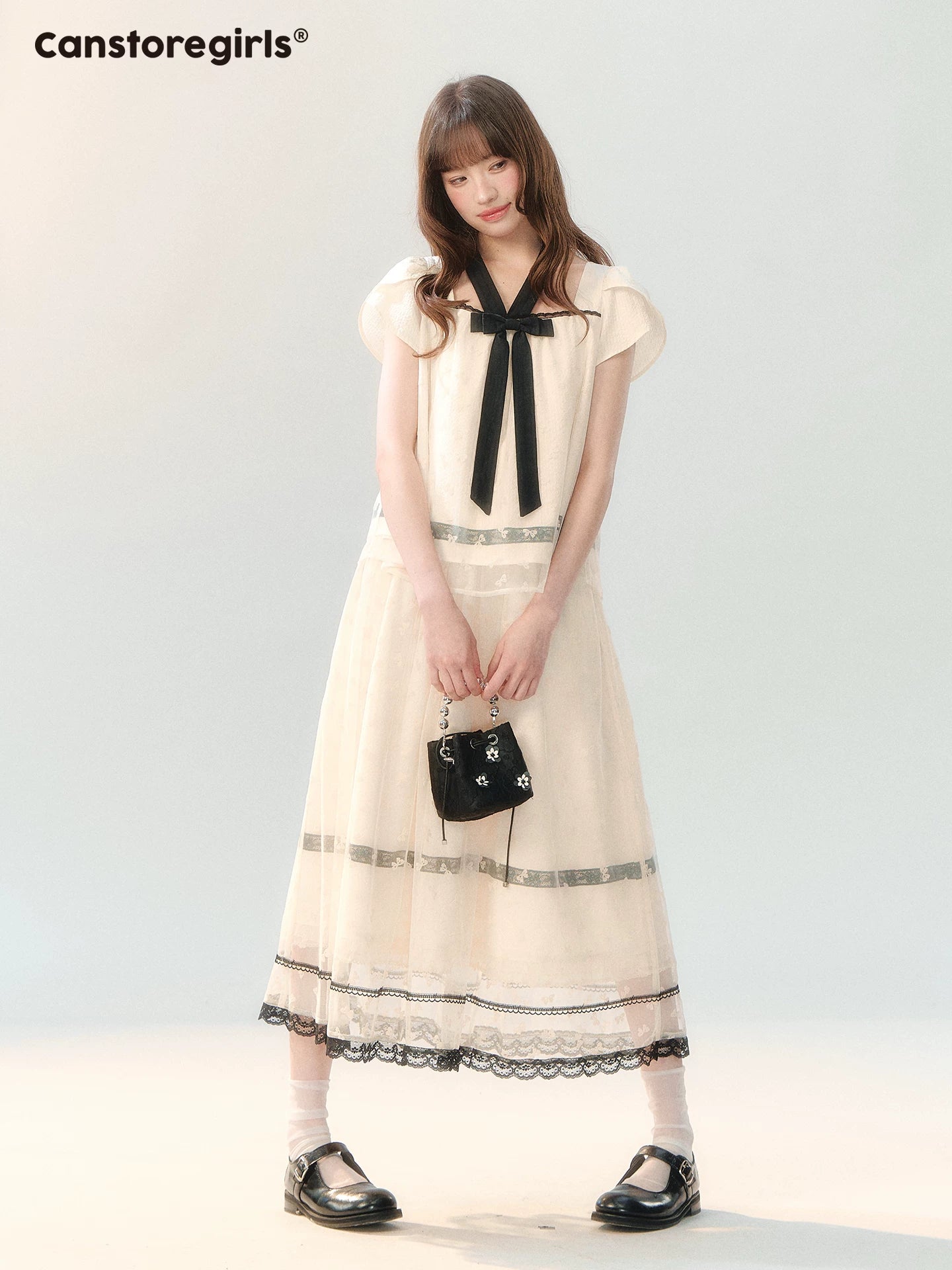 "Velvet Bow Butterfly" Apricot Flocked Tulle Skirt Set PP2026231